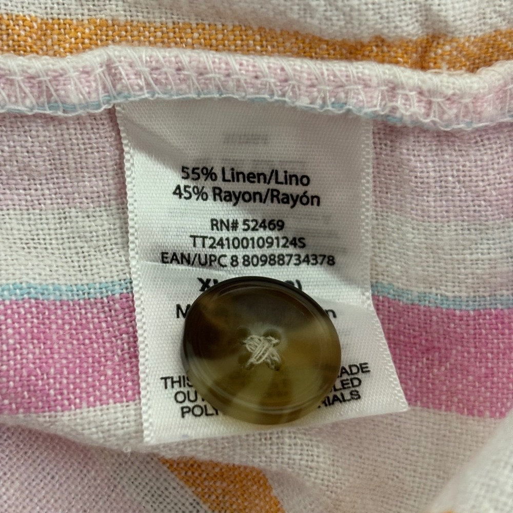 Striped Linen Blend Shirt Dress XL 16-18 Tie Waist Pockets - Picture 10 of 13